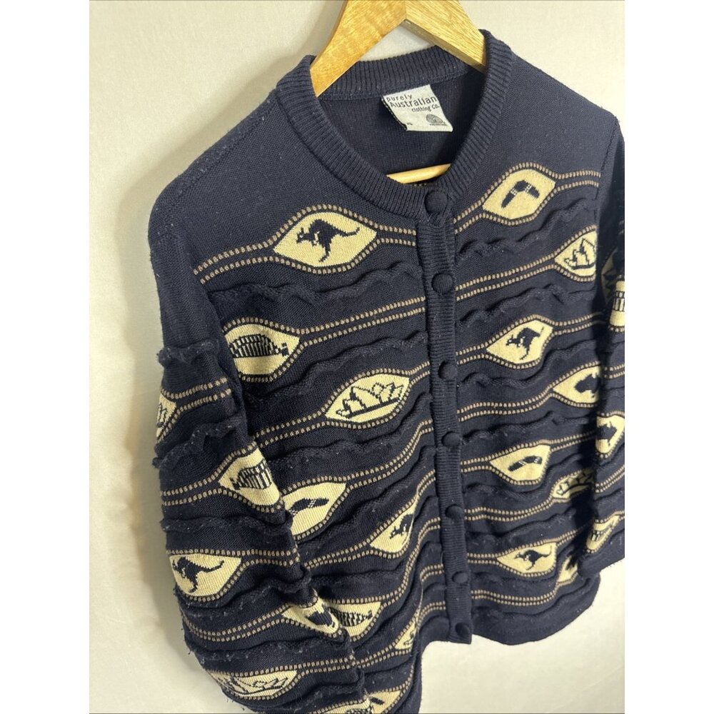 Purely Australian Women‎ XS 100% Merino Wool Cardigan Kangaroo Pattern Australia - Picture 5 of 7
